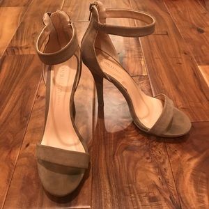 Tan Suede Open-Toe’d High Heels